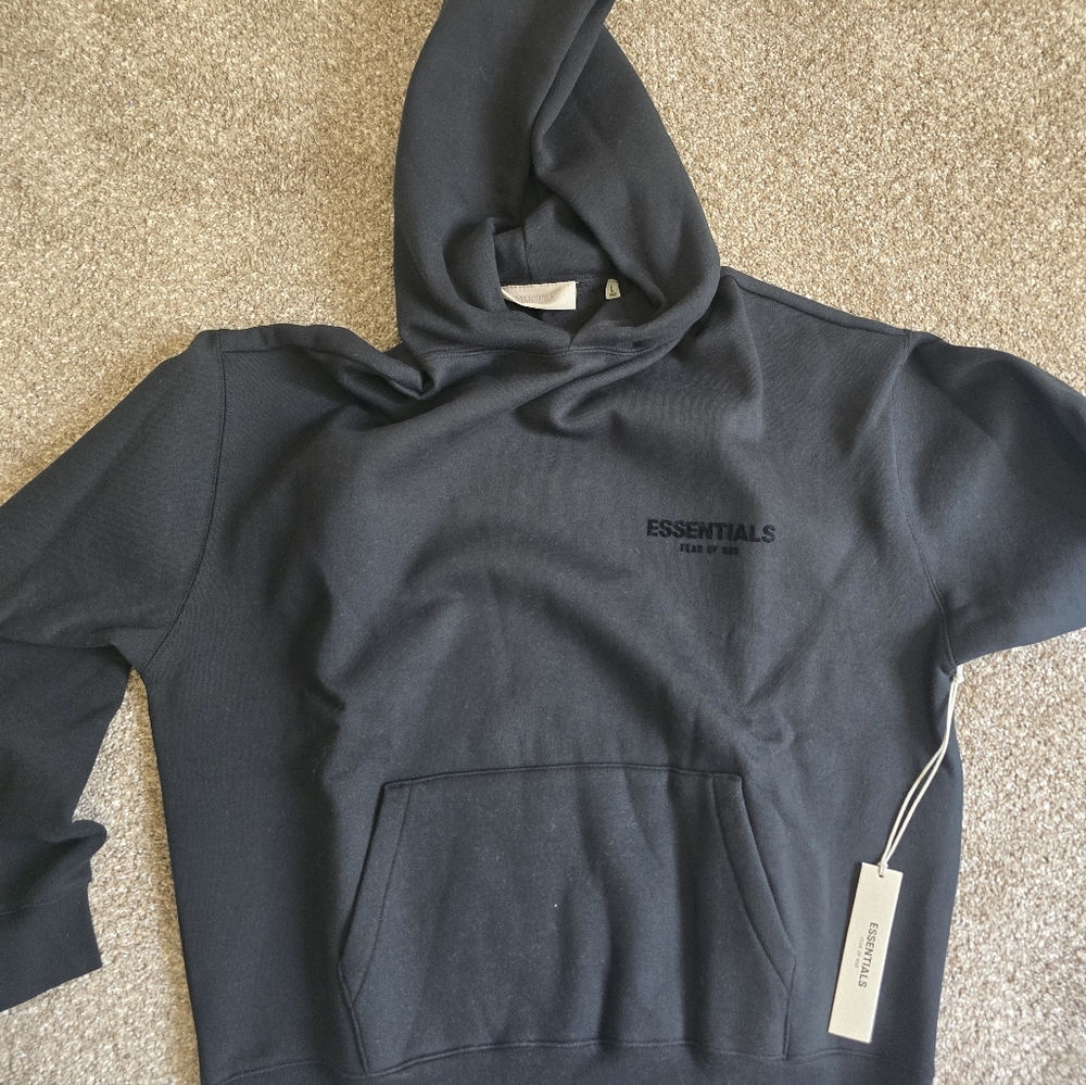 ESSENTIALS Black Pullover Hoodie
